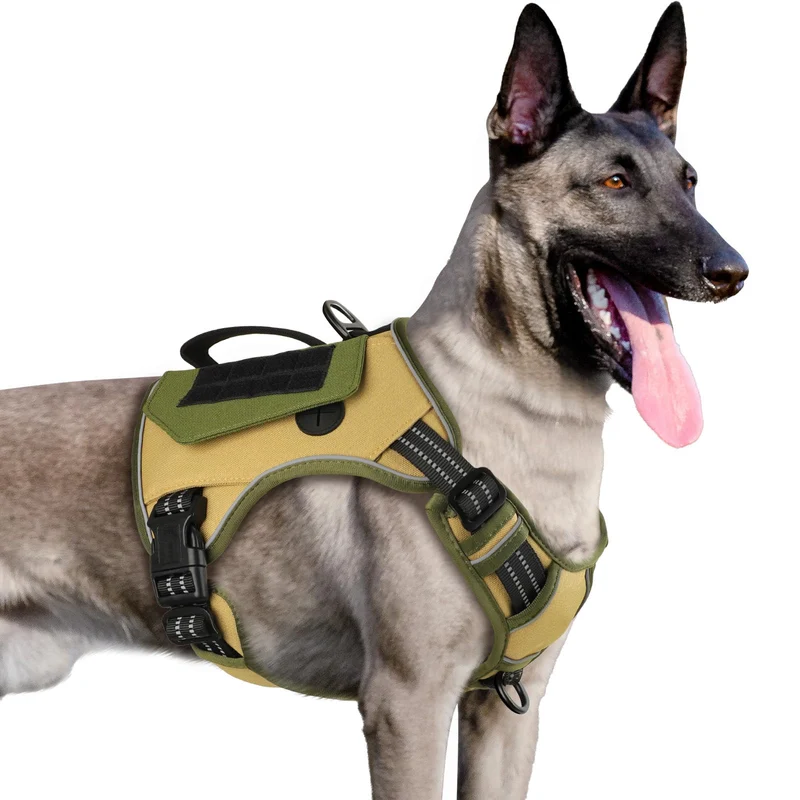 WINGOIN Harnais Chien Tactique Moyen – Anti-Traction, 2 Poches, Bande Réfléchissante, Poignée