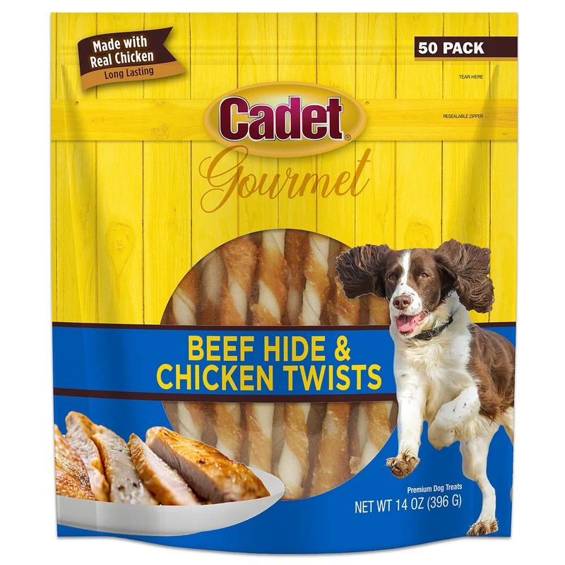 Cadet Gourmet Bâtonnets Twist Boeuf-Poulet 5 pouces — Friandises naturelles pour chiens, 50 pièces