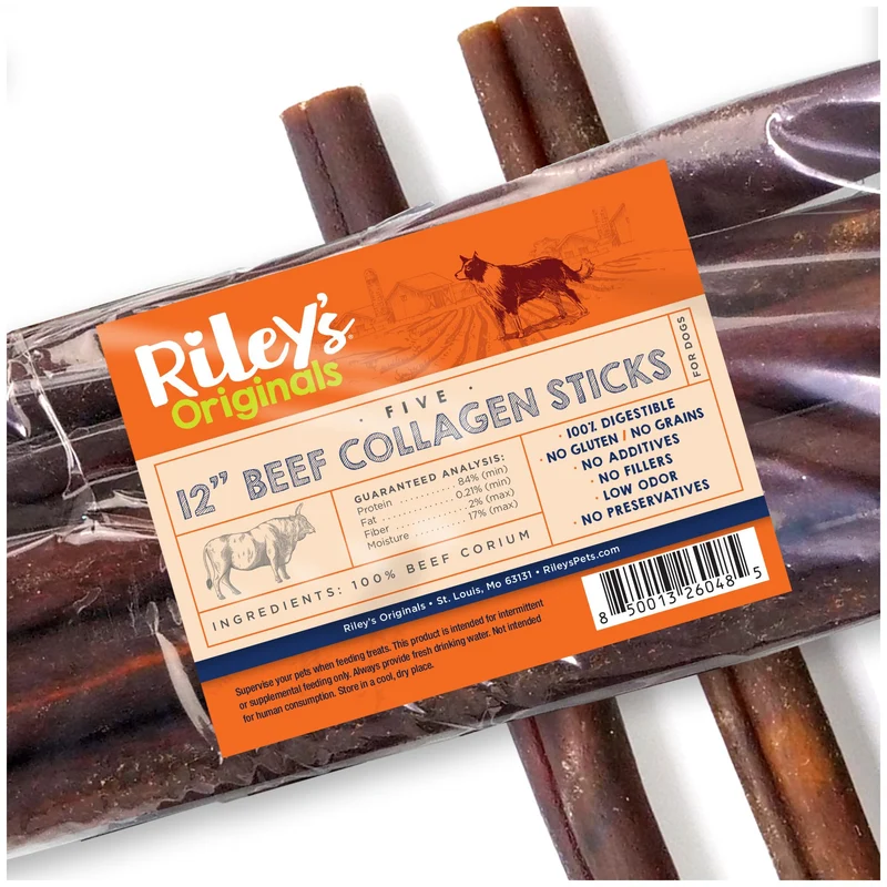 Riley's Bâtonnets de Collagène pour Chiens – 12 Pouces, Sans Os, 5 Pièces