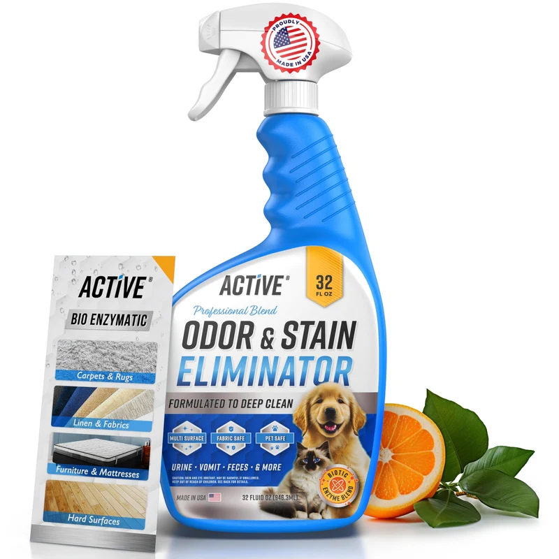 ACTIVE Nettoyant enzymatique 32 oz pour Odeurs et Taches d’Animaux – Spray Déodorant pour Tapis, Tapisserie et Sols au Citron Naturel