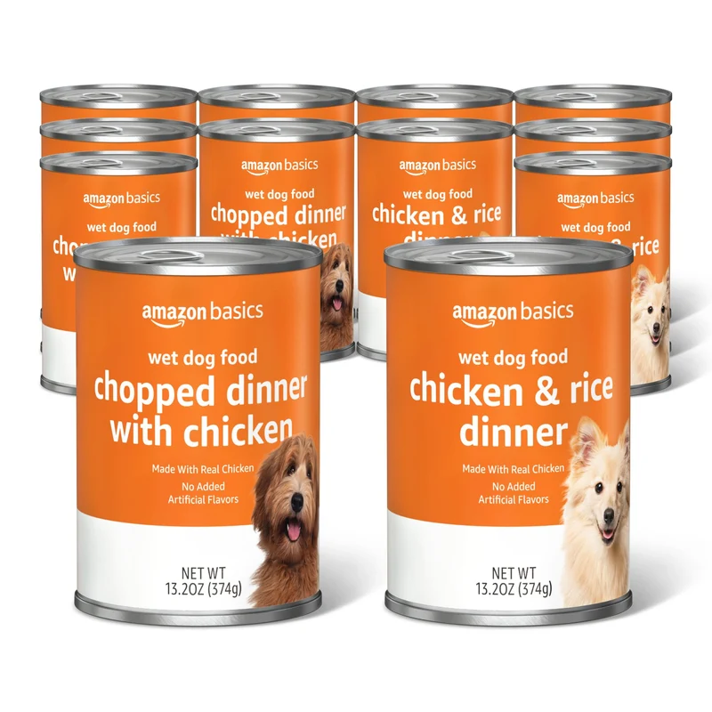 Amazon Basics Repas haché pour chien – Poulet et Riz, 12 boîtes de 375 g (13,2 oz)