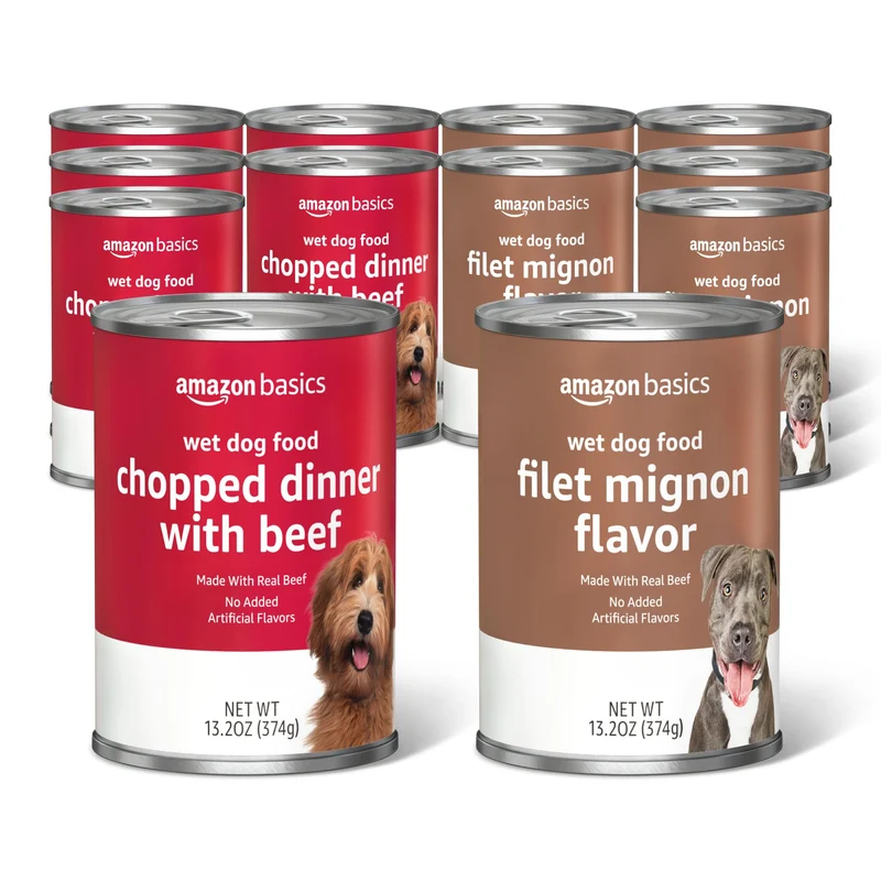 Amazon Basics – Aliment humide pour chien, saveurs filet mignon et bœuf, boîtes 13,2 oz (lot de 12)