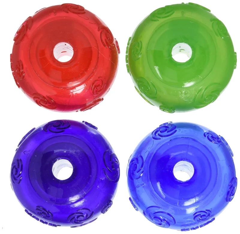 KONG Balle Squeezz Medium – Lot de 4 Balles à Couinement pour Chien (Vert, Rouge, Bleu, Violet)