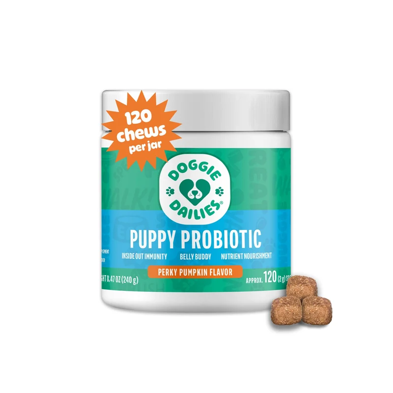 Doggie Dailies Probiotiques pour Chiots avec Enzymes Digestives — Soutien Potentiel à la Digestion et au Développement (120 Bouchées Molles)
