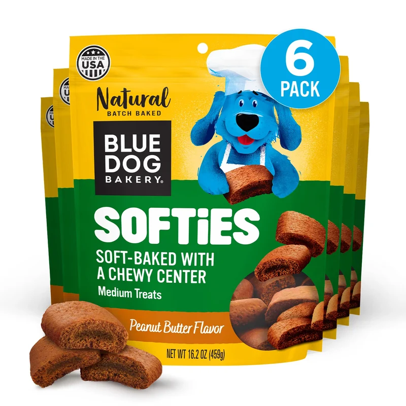 Blue Dog Bakery Softies – Friandises naturelles au beurre de cacahuète, 6 sachets de 16 onces