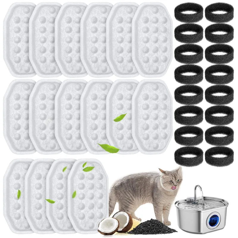 WEIKEY – 32 filtres et éponges filtrantes pour fontaine chat 3,2 L / 108 oz en acier inoxydable