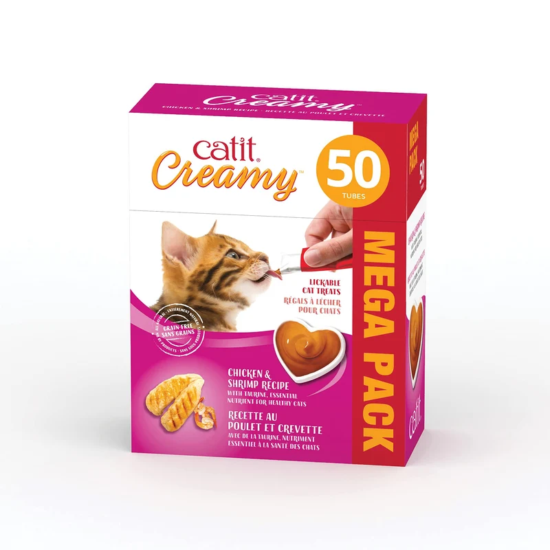 Catit Friandise Lécheable pour Chat – Poulet et Crevettes, Lot de 50 Tubes de 14 g