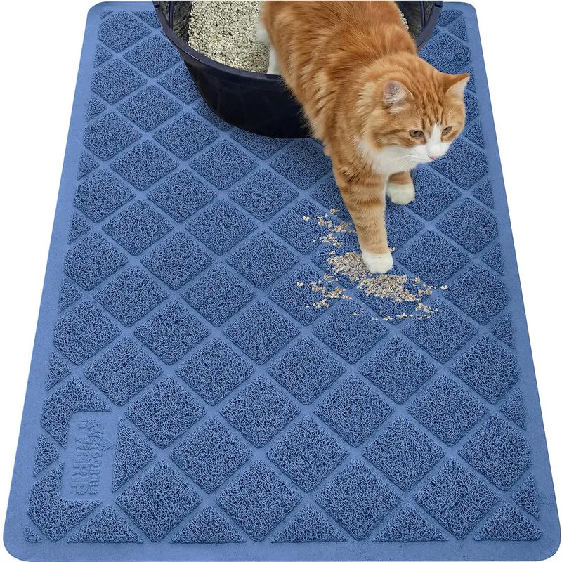 GORILLA GRIP Tapis de litière pour chat – 35 x 23 cm, mailles rembourrées et rainures profondes, bleu marine