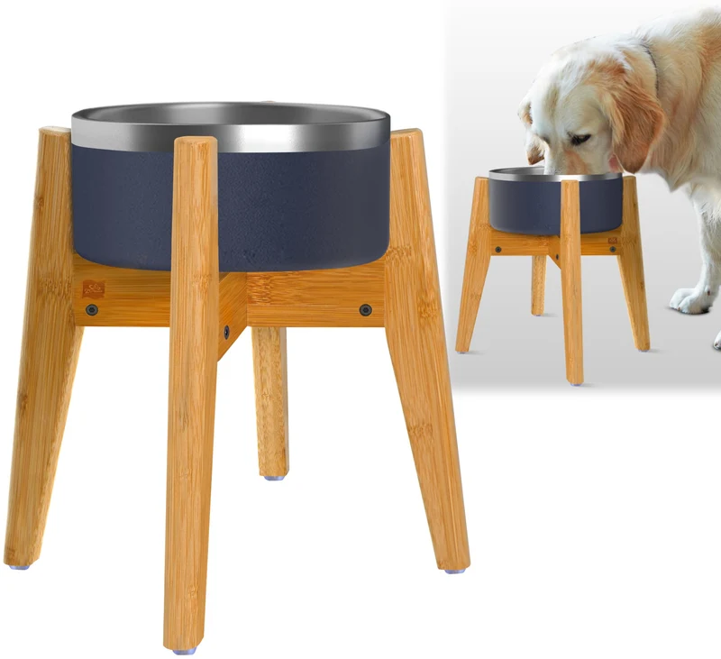 ZPirates – Support Bol Chien 12 po, Réglable, Durable en Bambou – Bols Non Inclus