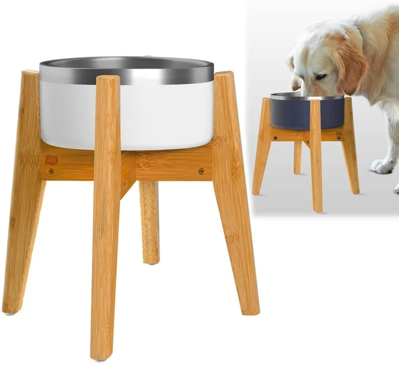 ZPirates Support Bol Chien – Hauteur 14 pouces, Grandes Races, Bambou (Bols non inclus)