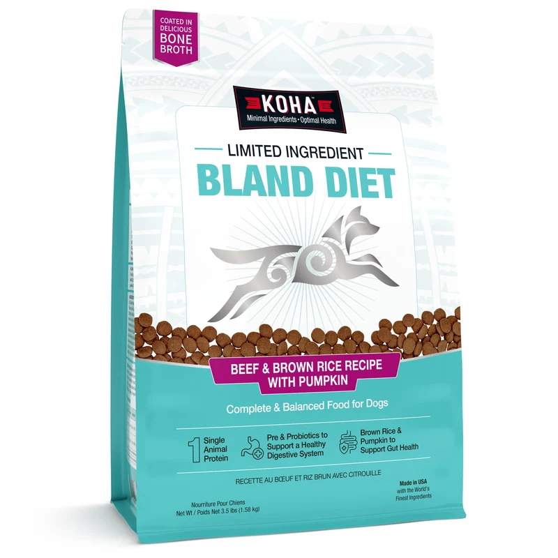 KOHA Bland Diet – Croquettes pour Chiens à Protéine Unique (Boeuf) & Riz Brun, Digestion Sensible, Citrouille – 1,59 kg (3,5 lb)