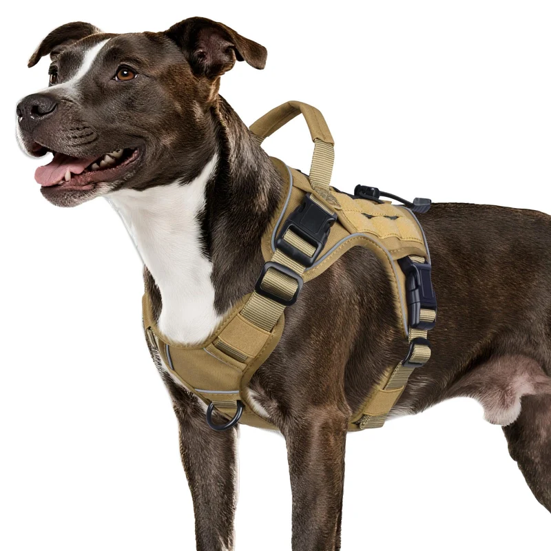 Harnais Tactique Wingoin pour Chien Moyen – Anti-Tirage, Poignée, Réflectif, Camouflage Khaki (M)