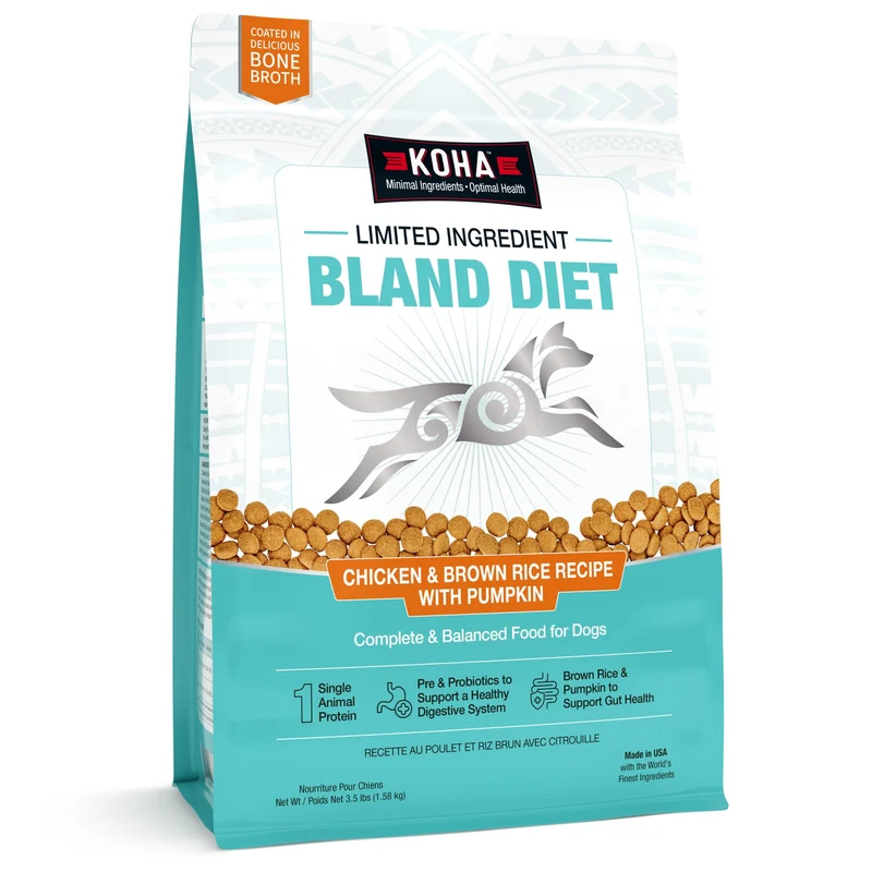 KOHA Bland Diet pour Chiens — Poulet & Riz Brun, Estomac Sensible, Citrouille, 3,5 lb (1,59 kg)