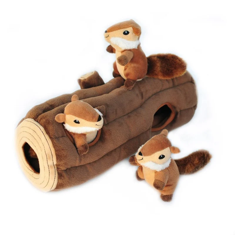 ZippyPaws Burrow – Jouet interactif pour chien et chiot, puzzle cache-cache avec log de tamias