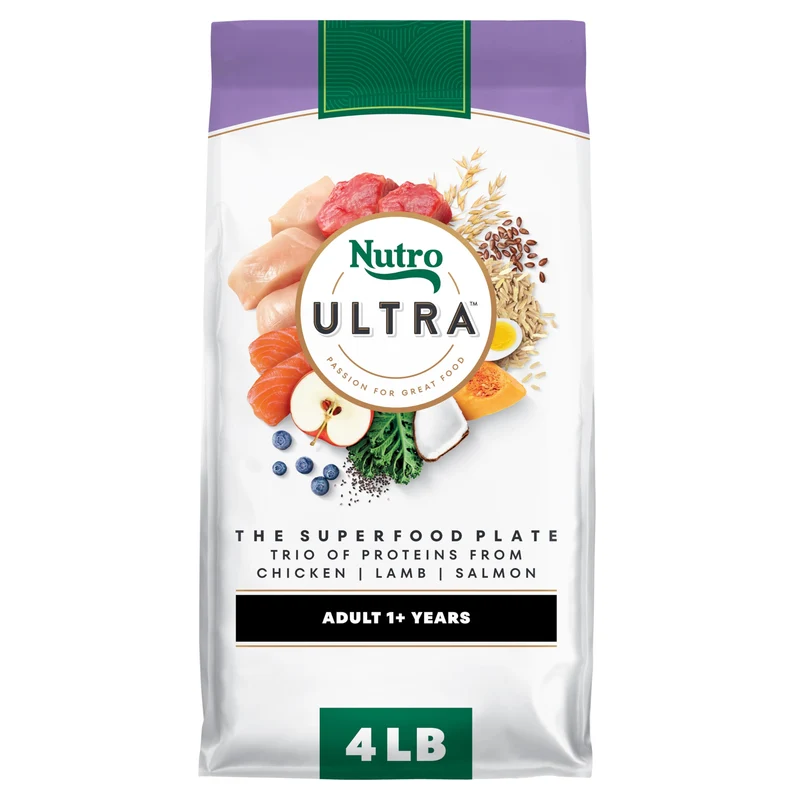 Nutro Ultra Croquettes pour Chien Adulte – Trio de Protéines: Poulet, Agneau et Saumon, Sac de 4 lb | Nutro