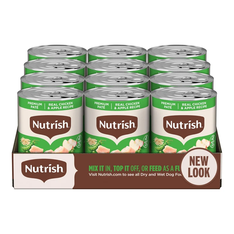 Nutrish Paté Humide pour Chien – Poulet et Pomme, 12 boîtes de 13 oz
