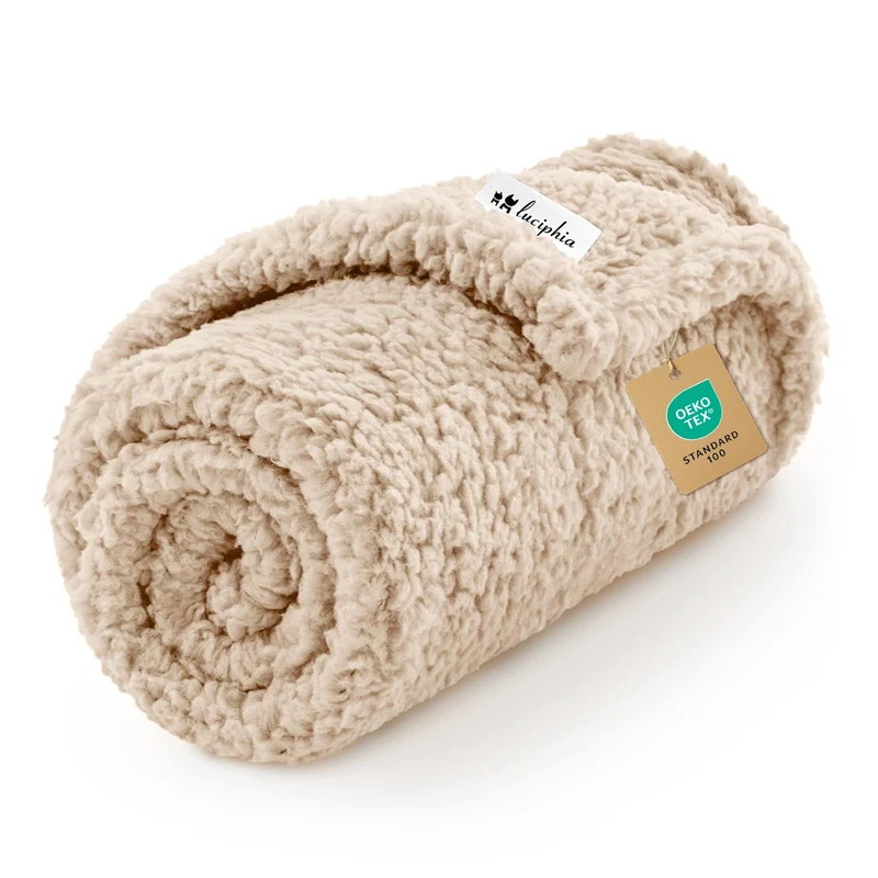 Luciphia – Couverture peluche premium pour chiens et chats – Velours double-face beige (145x100 cm)