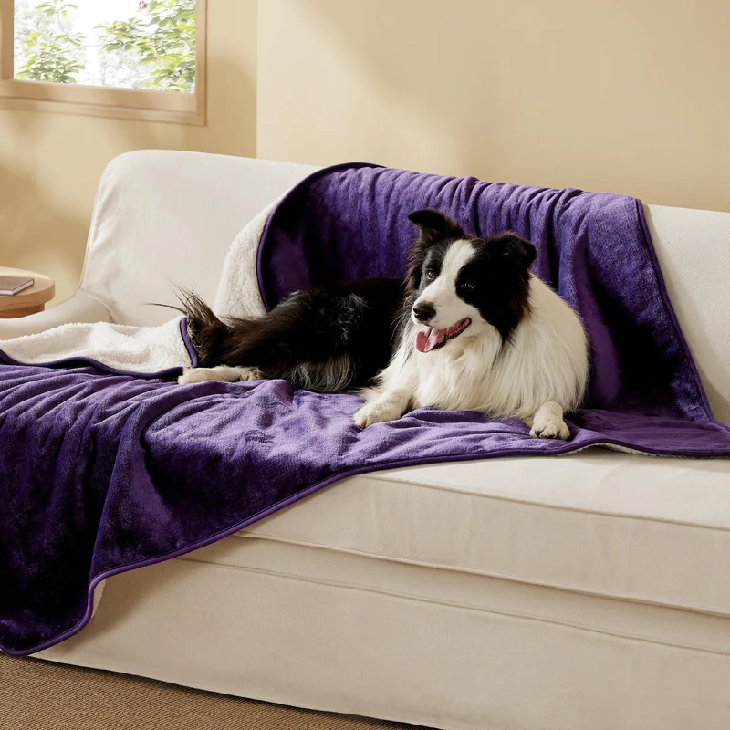 Bedsure Couverture Imperméable pour Chien XL 50x60 – Douceur Sherpa, Lavable, Protège Canapé – Aubergine