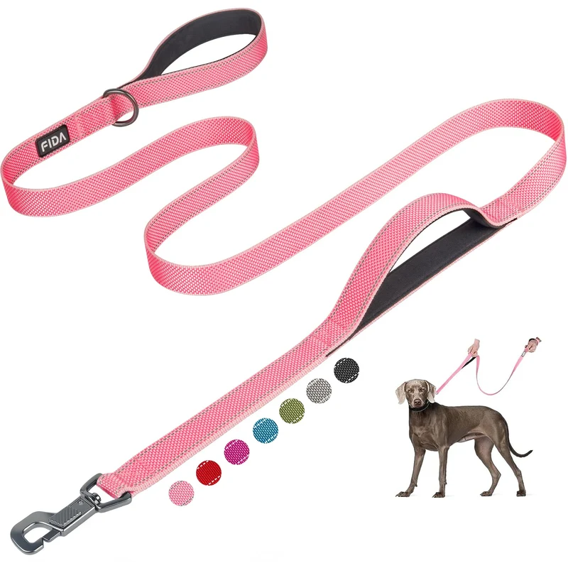 Fida Laisse pour Chien 6 Pieds – Double Poignées Rembourrées, Attache Facile et Réfléchissante