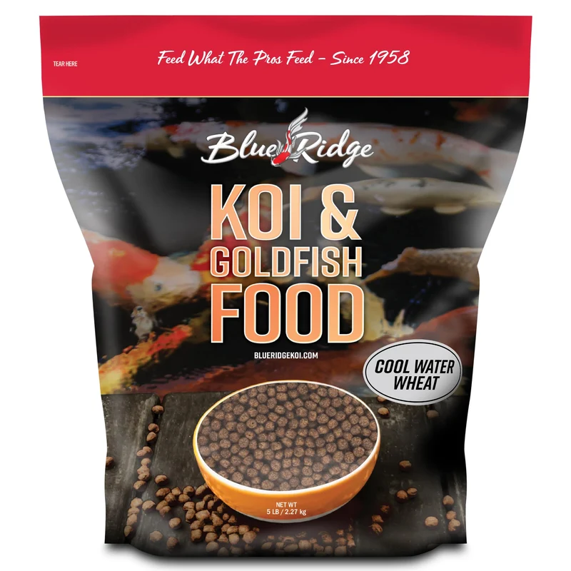 Blue Ridge Koi – Alimentation Poissons 5 lb, Eau Froide, Blé 3/16\" Pellet Flottant Étang Automne et Hiver