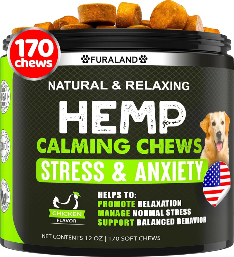 FURALAND – Friandises calmantes au chanvre pour chiens anxieux et stressés – 170 friandises molles – Valériane, Mélatonine, Huile de chanvre – Fabriqué aux États‑Unis | Saveur canard