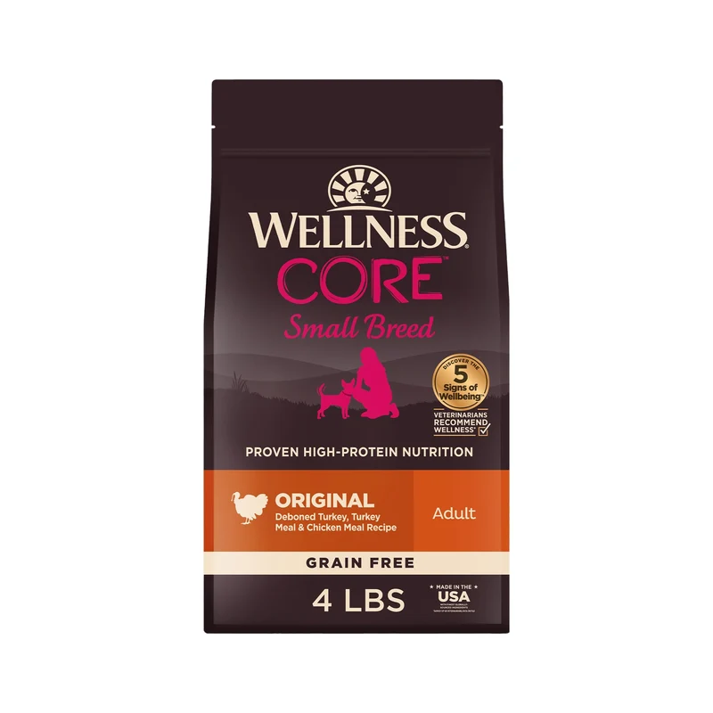 Wellness CORE Petite Race – Croquettes Sans Céréales pour Chiens Adultes, Dinde & Poulet, Protéines Élevées, 4 lb