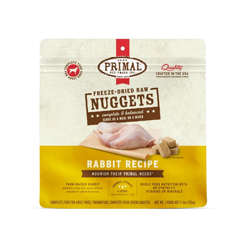 Primal Pet Foods – Bouchées lyophilisées au lapin pour chiens | Repas complet et topping
