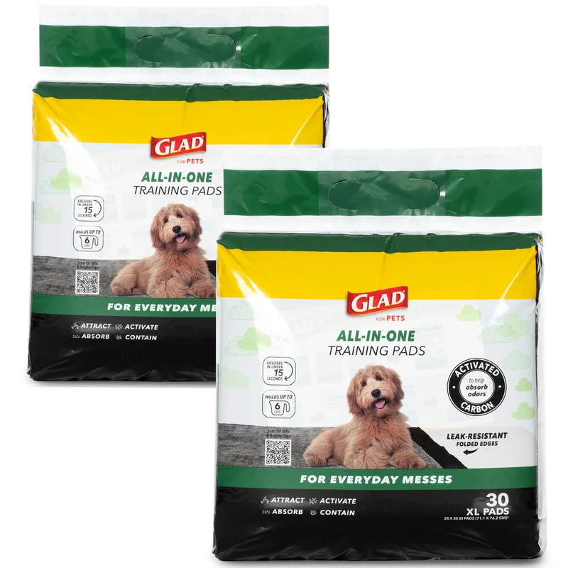Glad for Pets Tapis d'entraînement Extra Grand pour chiens — Charbon actif, 28 x 30 po, 2 paquets