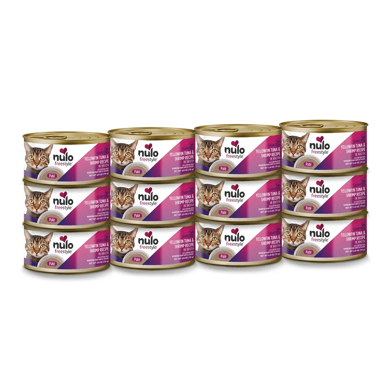 Nulo Pâté Humide pour Chat et Chaton – Thon Jaune & Crevettes, Protéine Élevée, Sans Céréales, Conserves 2,8 oz, Lot de 12