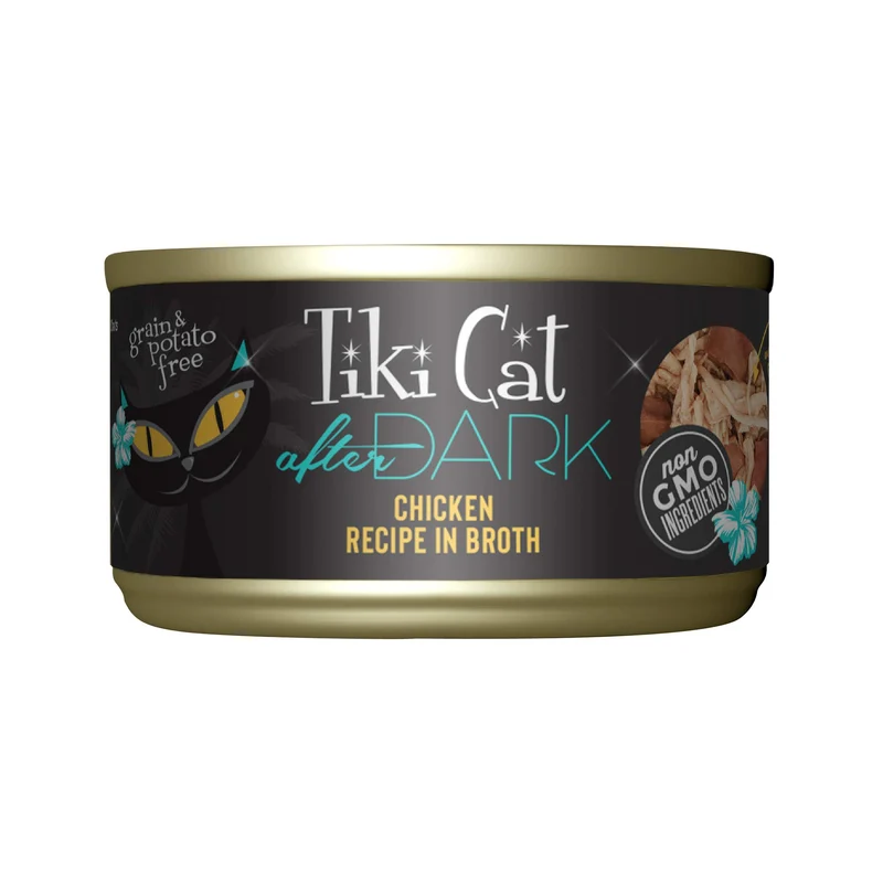Tiki Cat After Dark – Poulet, Protéines Élevées et 100% non-OGM | Aliment Humide pour Chat Adulte, Boîtes de 2,8 oz