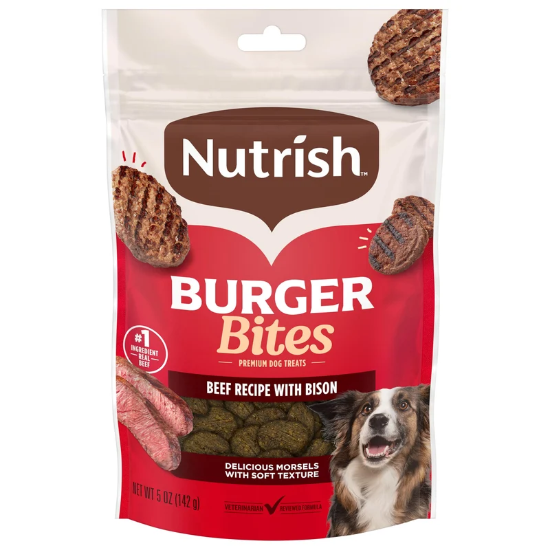 Nutrish Burger Bites Boeuf et Bison – Friandises Premium pour Chiens, Sachet 5 oz, Lot de 5 (Rachael Ray)