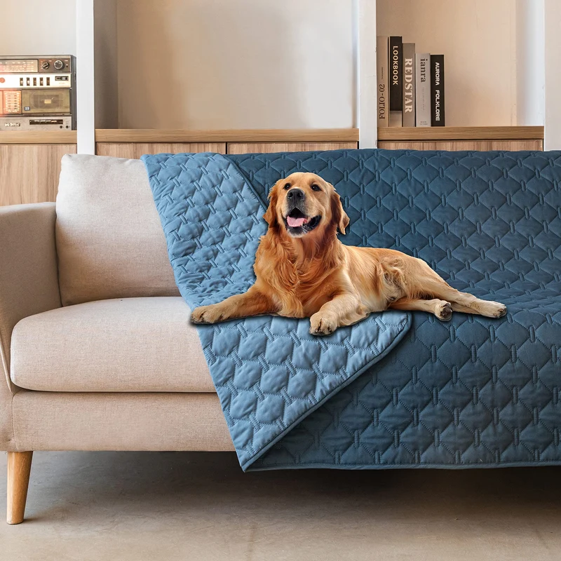 gogobunny Housse 100% réversible et etanche pour chien – Protege-meuble 52 x 82 pouces (132 x 208 cm), lot de 1, bleu fonce/bleu clair