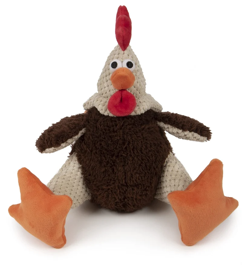 goDog Coq damier dodu — Jouet chien à couineur, peluche durable, coutures renforcées, marron, grande taille