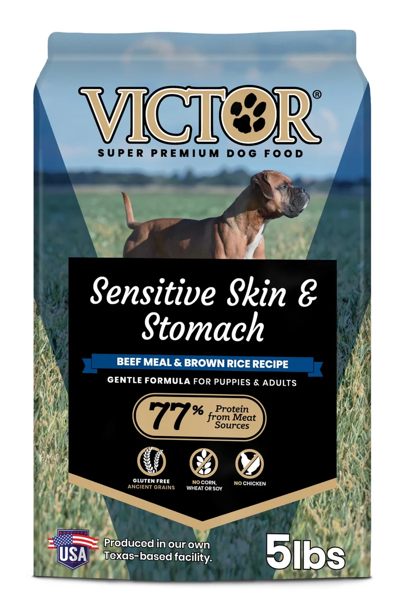 VICTOR Super Premium Croquettes Chien — Peau et Estomac Sensibles — Farine de Bœuf & Riz Brun, Sans Gluten, Sans Poulet, 5 lb