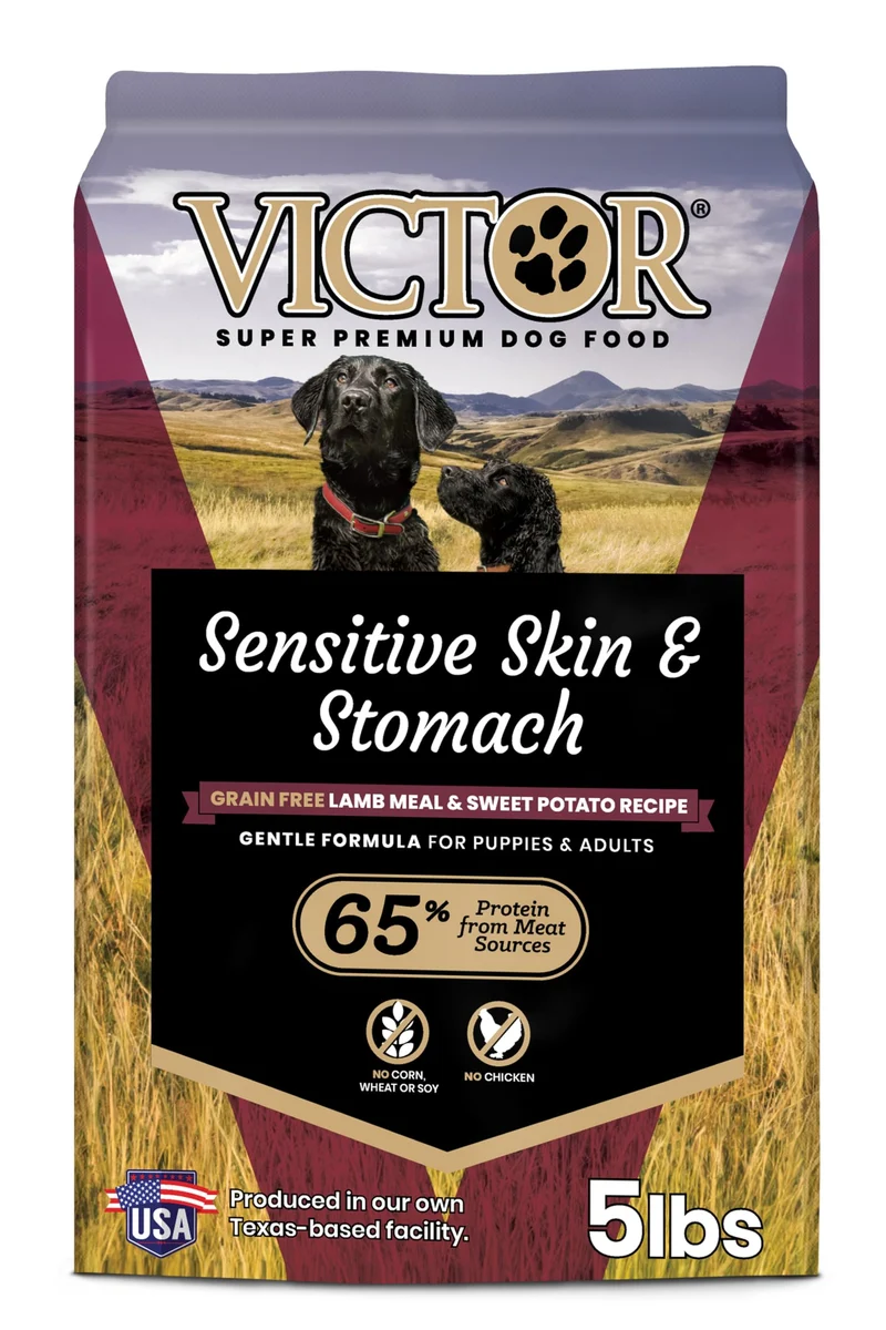 VICTOR Super Premium Croquettes pour Chiens — Sensibilité peau et estomac — Sans Gluten, Sans Poulet, Agneau & Patate Douce — 5 lb