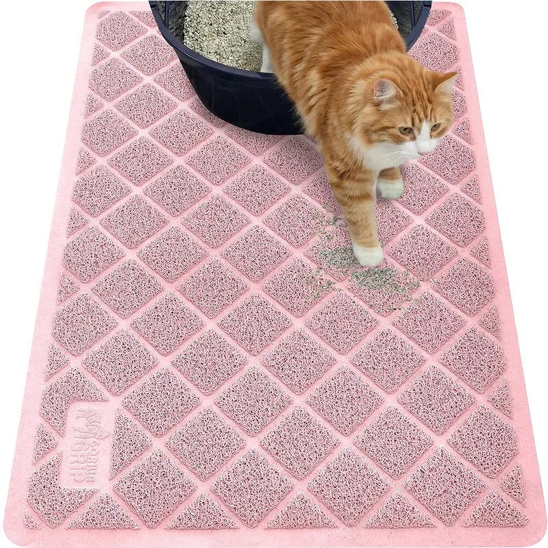 GORILLA GRIP Tapis pour Litière de Chat - 35x23 cm, Maillage Cushioned, Rainures Profondes, Rose Clair