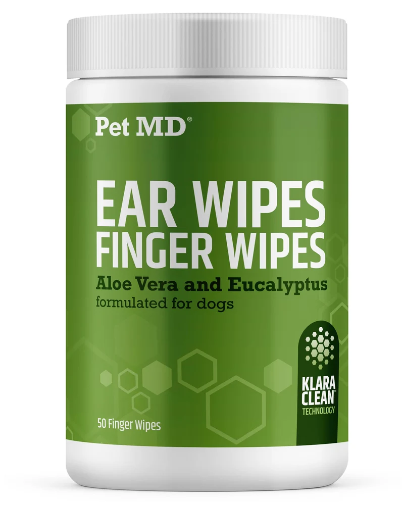 Pet MD Lingettes nettoyage oreilles pour chiens – Aloe Vera & huile d'eucalyptus – Formulées par des vétérinaires – 50 lingettes – Fabriqué aux États‑Unis