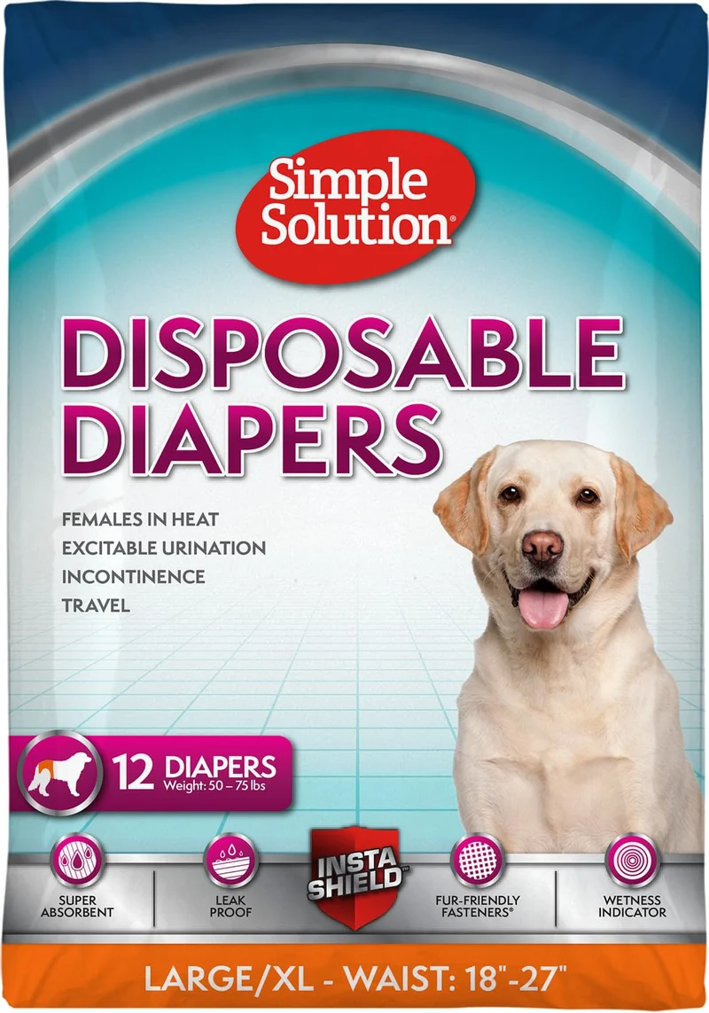 Simple Solution Couches Jetables pour Chien Femelle — Grand XL, Absorbantes, 12 Unités