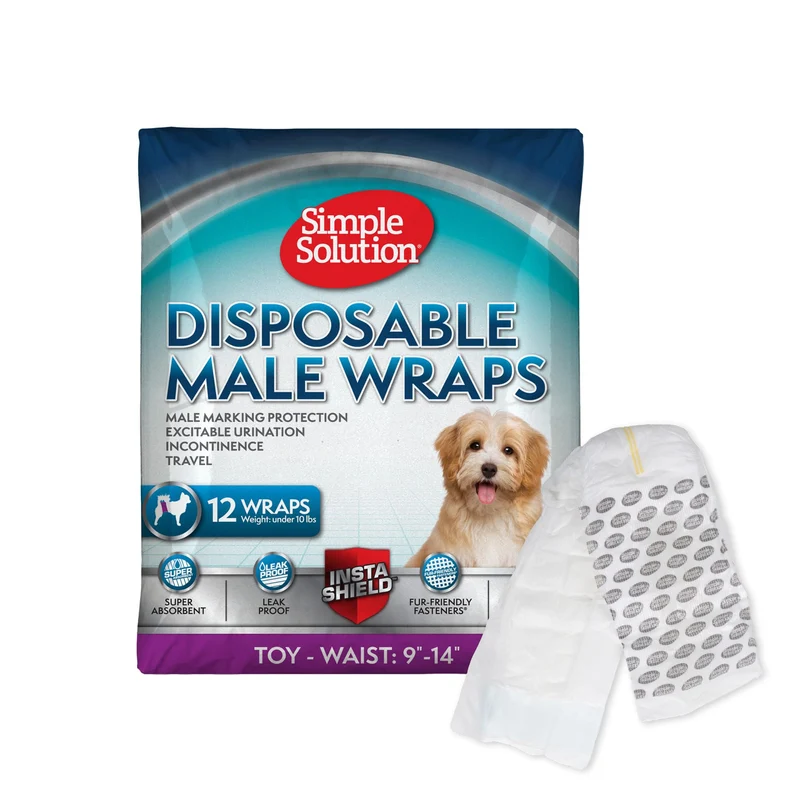 Simple Solution Couches jetables mâles – Bandes abdominales absorbantes pour chiens toy, anti-fuites, 30 unités