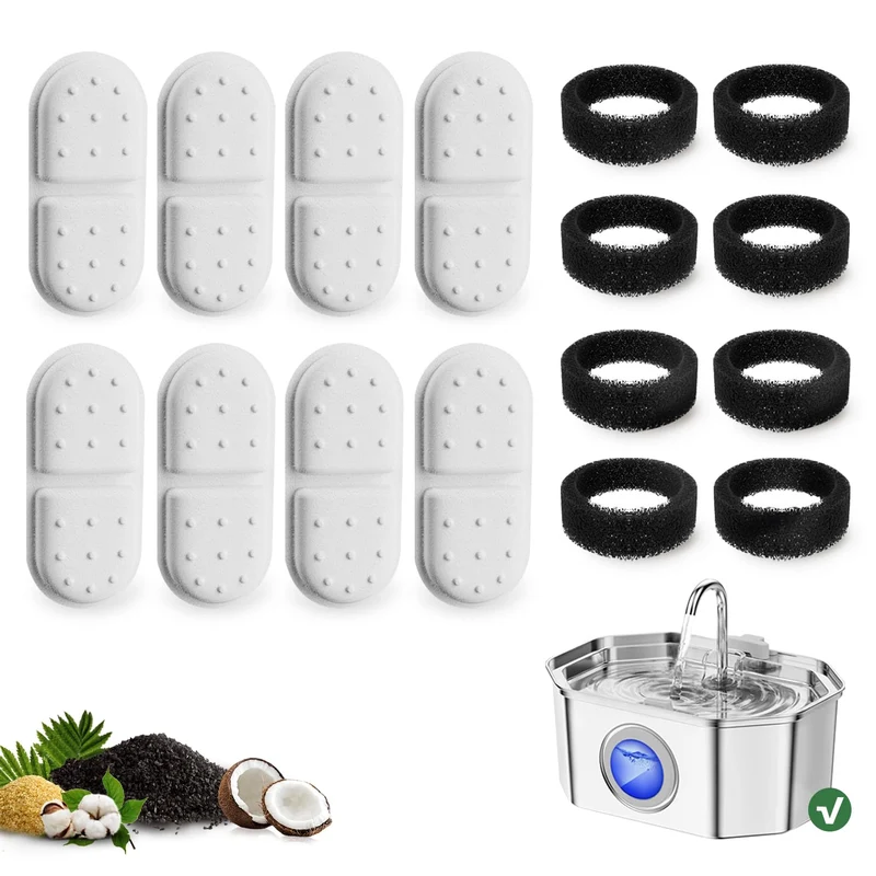 APAUK – Lot de 8 filtres et éponges de remplacement pour fontaine pour chat 3,2 L (108 onces)