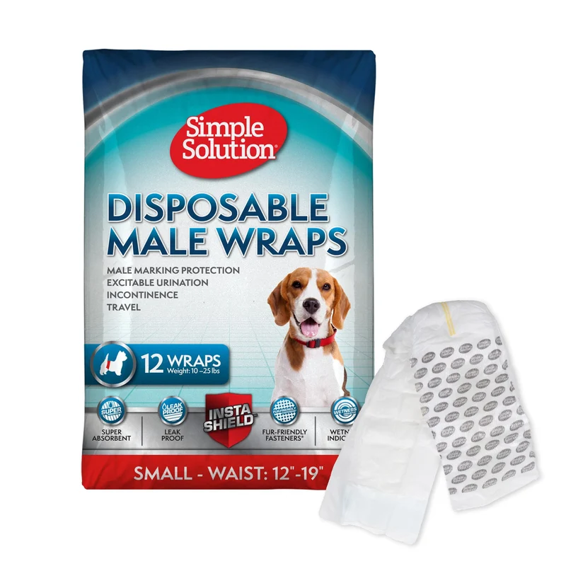 Simple Solution – Bandes jetables pour chien mâle, protection lors des déplacements et de l’incontinence, 30 wraps (12–19 po)