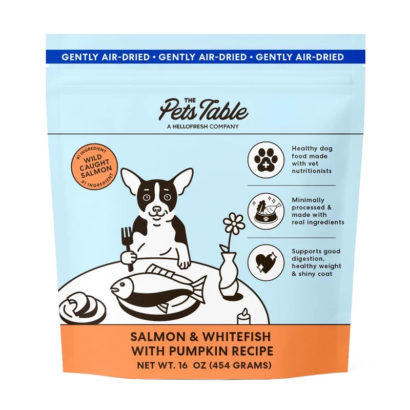 The Pets Table Saumon et Poisson Blanc avec Citrouille – Sans Cereales, Seche a l'Air, 1 lb