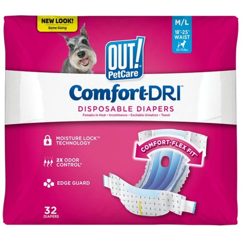 Out! PetCare Couches jetables pour chien femelle — Potty Training, Incontinence, Chaleur, Taille 18–25 pouces (M/L)