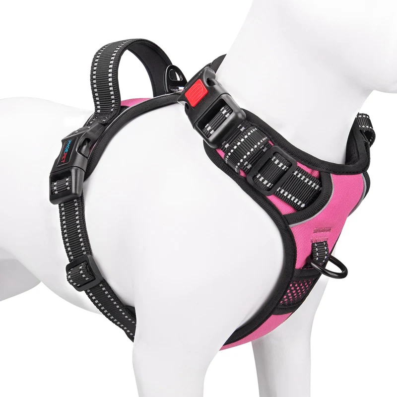 PHOEPET Harnais Antitirage pour Petits Chiens - Attache Avant Réfléchissante, Poignée, S, Rose