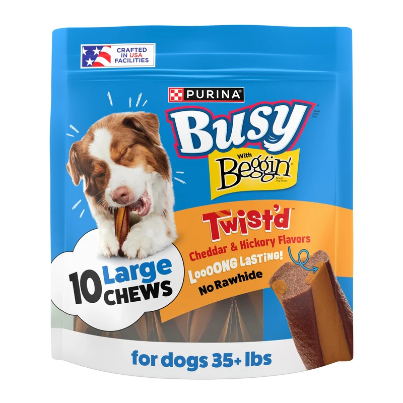 Purina Busy Beggin’ Twist’d Cheddar et Hickory Smoke – Friandises pour chiens adultes, sachet de 10