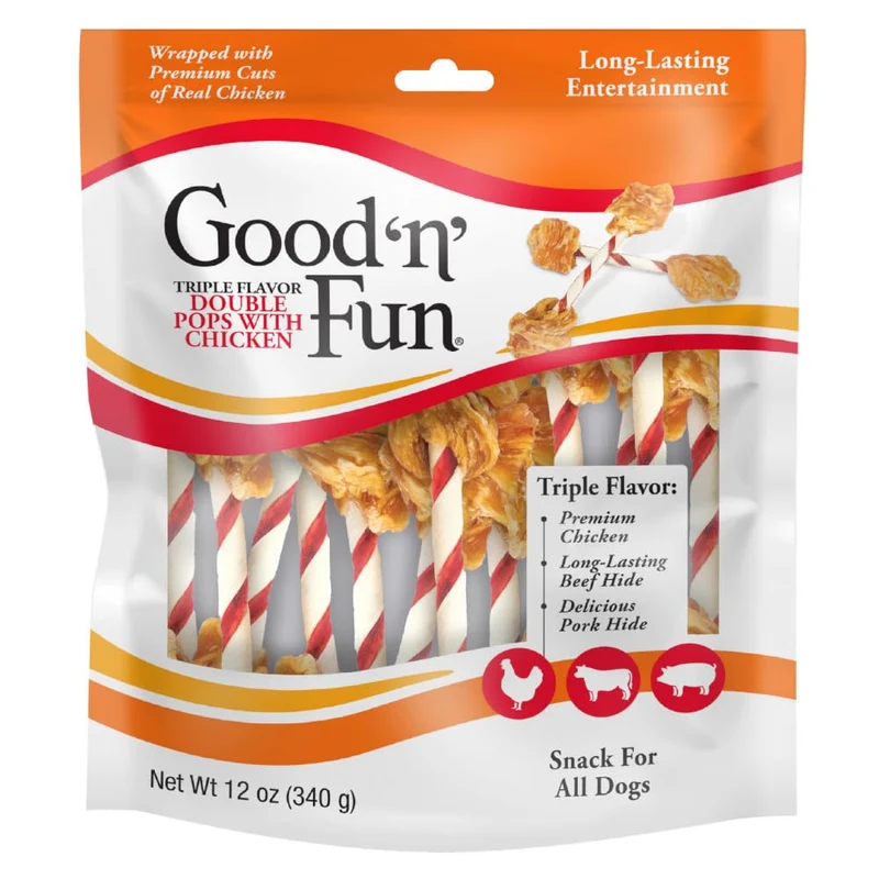 GOOD 'N' FUN Sucettes Triple Saveurs avec Poulet – Friandises pour Tous les Chiens (12 oz)