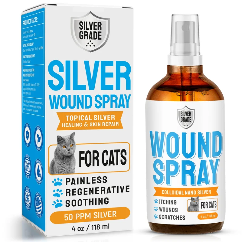 SILVER GRADE Spray Soin Chat – Plaies, Démangeaisons et Brûlures – 4 Oz – Formule sûre