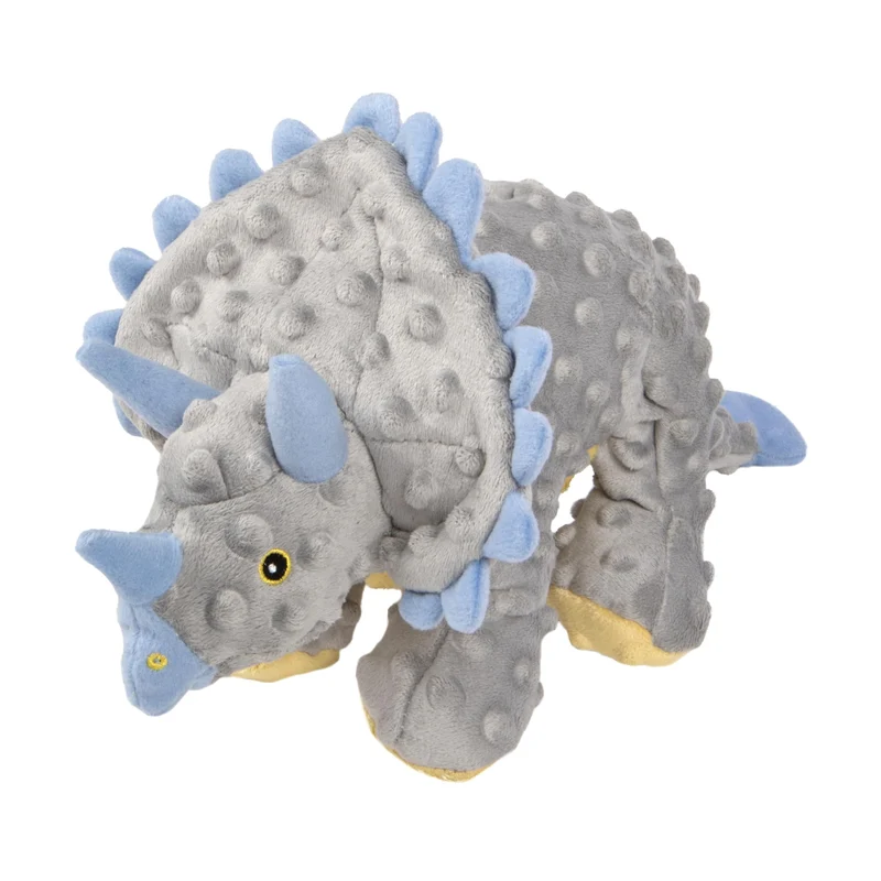 GoDog Dinos Frills : Jouet peluche sifflant durable avec Technologie Chew Guard – Grand Gris