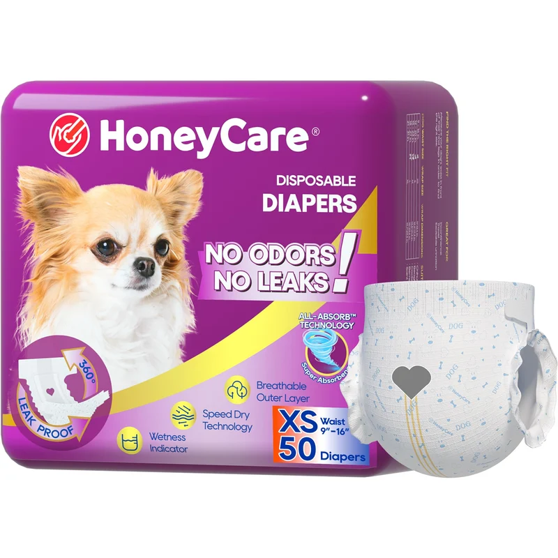 HONEY CARE Couches jetables pour chienne – taille extra-petite, 50 couches, absorbantes et respirantes