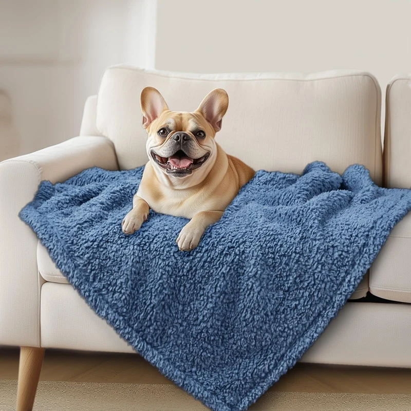 Luciphia – Couverture Fleece Premium pour Chiens et Chats, Velours Double Face Bleu Brumeux, 104 x 76 cm